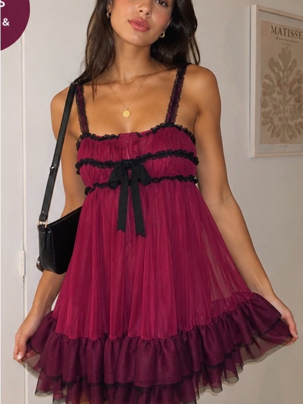 Frederick's of Hollywood Burgundy Mini Dress with Black Trim